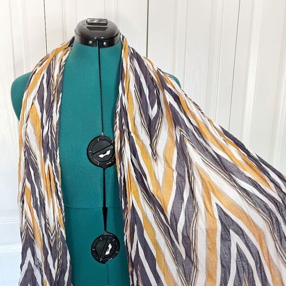 Unbranded Multicolored Stripe Chevron Print Cotton Fringe Lightweight Scarf - Picture 3 of 6